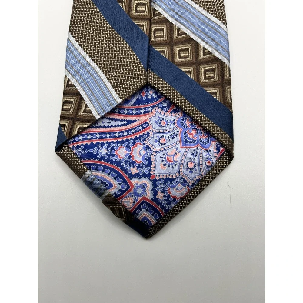 Ted Baker London Tie Striped Woven Silk Gold Brown Blue